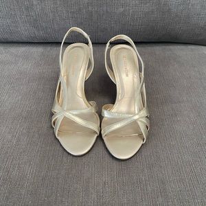 Gold leather stiletto sandals